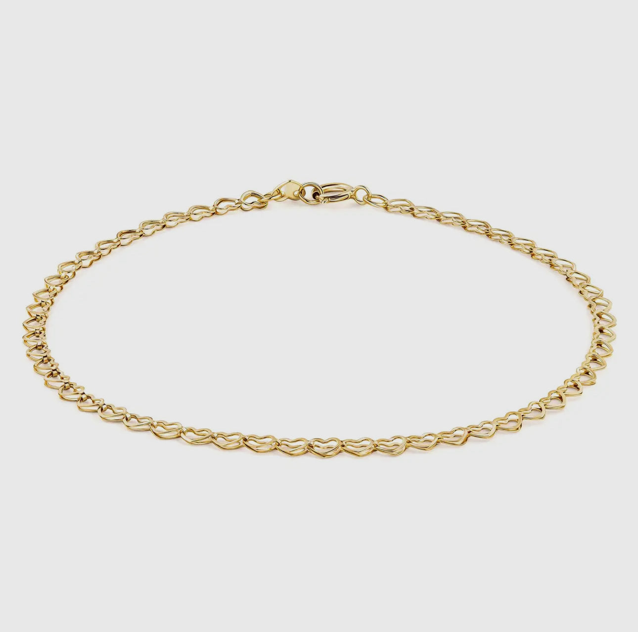 14K Solid Gold Open Heart Link Chain Bracelet