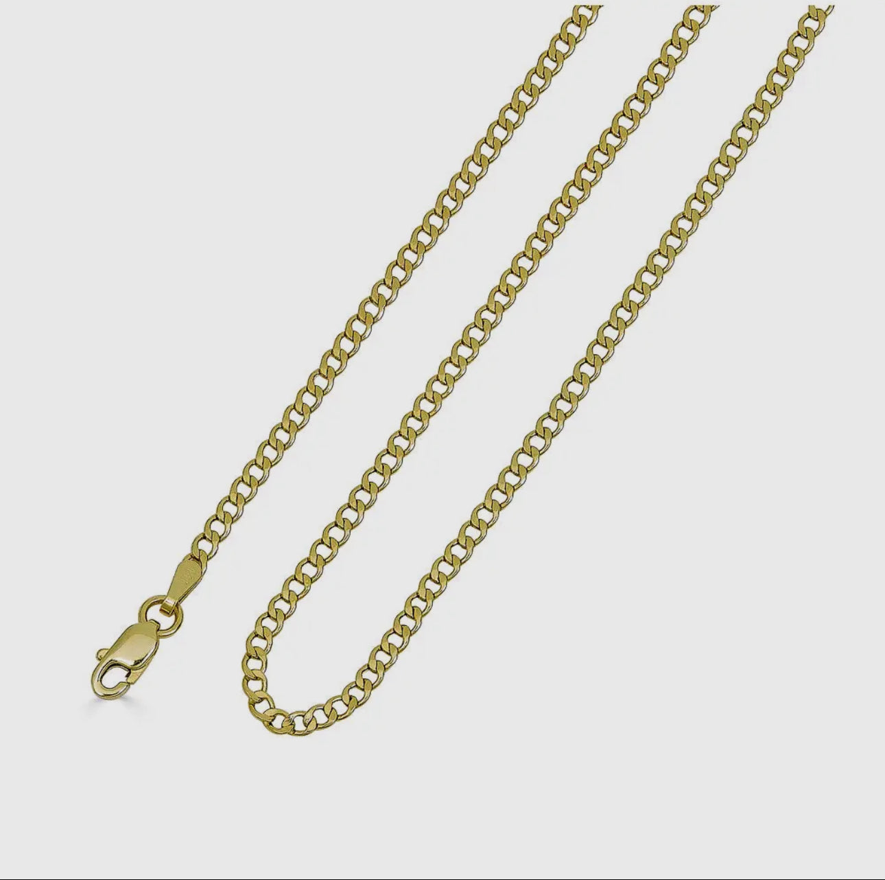 14K Solid Gold Cuban Curb Necklace 2.2 mm