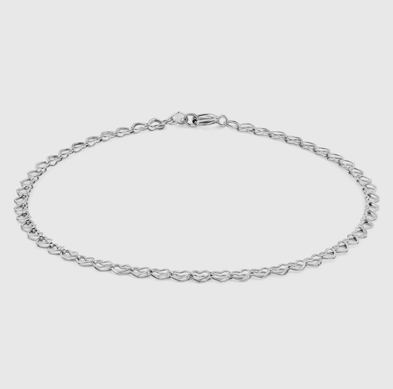14K Solid Gold Open Heart Link Chain Bracelet