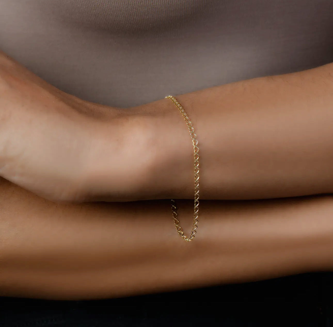 14K Solid Gold Open Heart Link Chain Bracelet